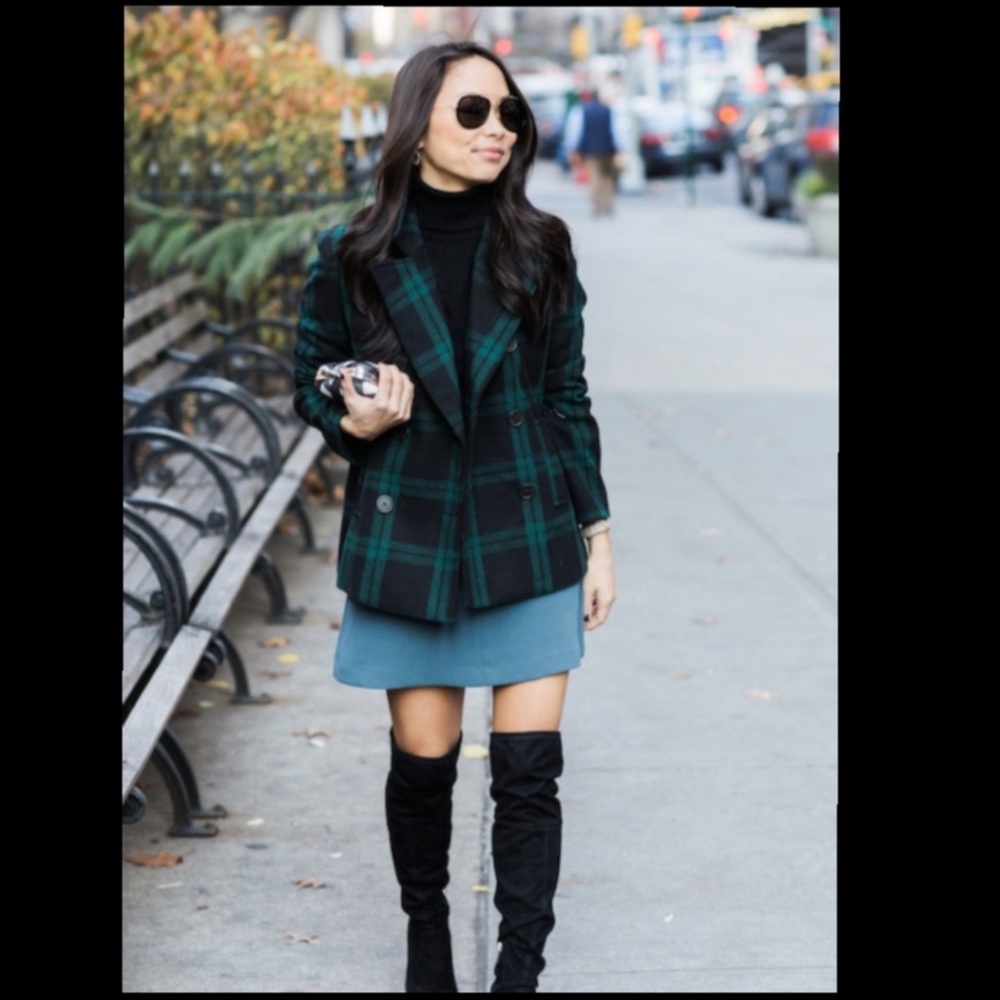 Old Navy Green plaid Pea Coat size Large